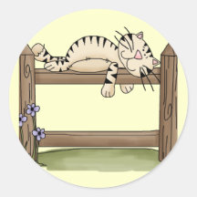 Country Cat Nap Round Stickers