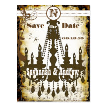 Country Chic Rustic Chandelier Save the Date Post Cards