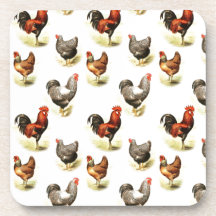 Country Chicken Pattern Beverage Coasters