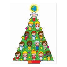 Country Children Christmas Tree Post Card