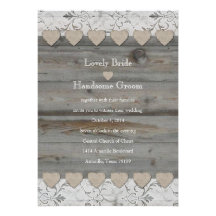 Country Hearts Lace Wood Wedding Invitation