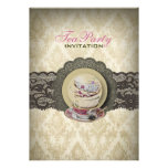 Country lace floral teacups Bridal Tea Party Custom Invites