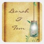 Country Mason Jar with flower envelope seals. Square Stickers
