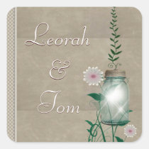 Country Mason Jar with flower envelope seals. stickers
