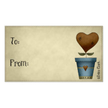 Country Prim Heart in Flower Pot Gift Tags Business Card Templates