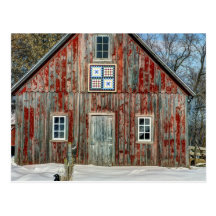 Country Quilt Old Barn Postcard