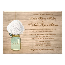 Country Rustic Mason Jar Hydrangea Wedding Invite