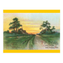 Country Sunset New Year Wishes Post Card