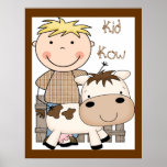 Country Theme Fun Kid Cow Poster Art Print
