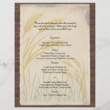Country Wheat Grass on Parchment Wedding Menu Full Color Flyer