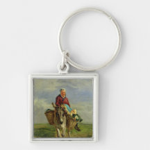 Country Woman Riding a Donkey Keychain