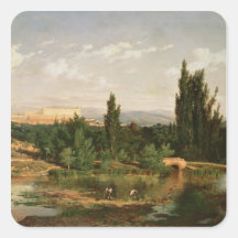 Countryside with a River, Manzanares Square Sticker