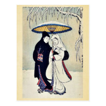Couple in the snow by Suzuki,Harunobu Postcard