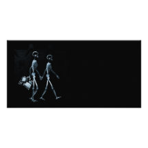 Couple Travelling X-Ray Vision Skeletons - Blue Customised Photo Card