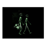 Couple Travelling X-Ray Vision Skeletons - Green Post Cards