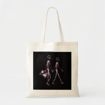 Couple Travelling X-Ray Vision Skeletons - Pink Canvas Bags
