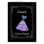 COUSIN - Bridesmaid - Purple Flowered Dress Greeting Cards