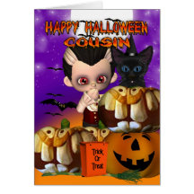 Cousin Halloween vampire cat pumpkin jack o lanter Greeting Card