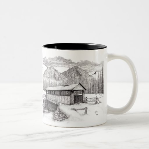 Covered Bridge in Pointillism Coffee Mugs