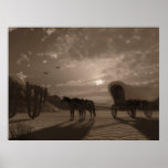 Covered Wagon at Sunset - LARGE Print - Sepia
