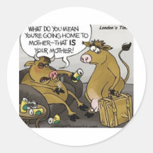 Cow Bull Divorce Funny Cartoon Gifts & Tees Round Sticker