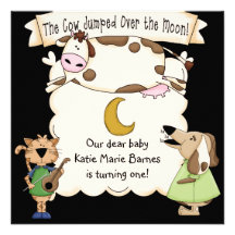 Cow Jumped Over the Moon Custom Birthday Invites