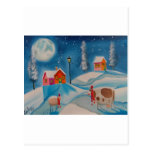 cow sheep winter snow scene folk art postcards