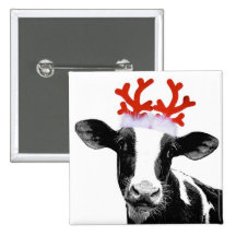 Cow with Reindeer Antlers Pinback Buttons