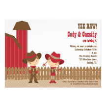 Cowboy and Cowgirl Birthday Invitations