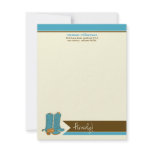 Cowboy Boots Custom Flat Note Cards (aqua) Personalized Invitations