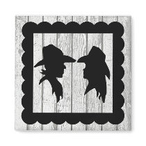 Cowboy & Cowgirl Silhouettes on Whitewashed Planks Refrigerator Magnet