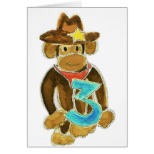Cowboy Monkey Holding Three Cards