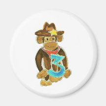 Cowboy Monkey Holding Three Fridge Magnets