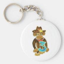 Cowboy Monkey Holding Three Key Chain