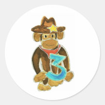 Cowboy Monkey Holding Three Round Sticker
