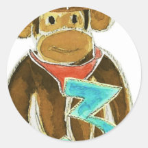 Cowboy Monkey Holding Three Round Stickers