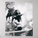 Cowboy on ground after falling off bull print
