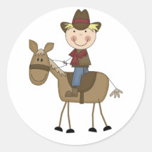 Cowboy on Horse Tshirts and Gifts Round Stickers