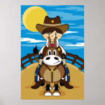 Cowboy Riding Horse Poster