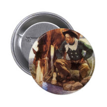 Cowboy Watering His Horse by NC Wyeth, Vintage Art Buttons