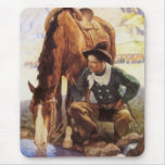Cowboy Watering His Horse by NC Wyeth, Vintage Art Mouse Pads