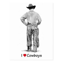 Cowboy With Chaps: I Love Cowboys: Pencil Postcard