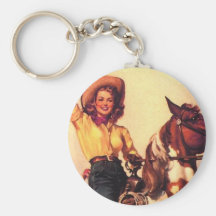 Cowgirl on Her Horse Keychains