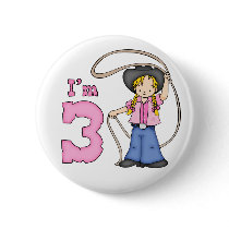 Cowgirl Roper 3rd Birthday Buttons
