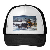 COWS: CHRISTMAS: SNOW: ART: HOLTEIN HAT