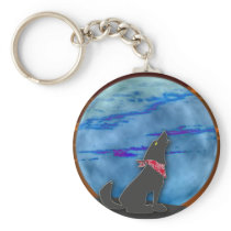 Coyote Howling at the Blue Moon Keychains