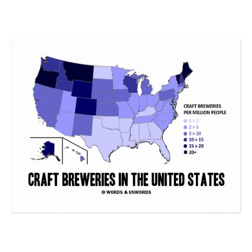 Craft Breweries In the United States (US Map) Postcards