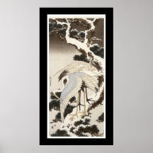 Crane on a Pine Tree (black) Poster