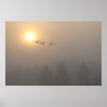 Cranes in Morning Mist Print