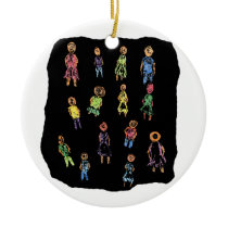 Crayon Colourful male and female figures random ag Christmas Tree Ornament